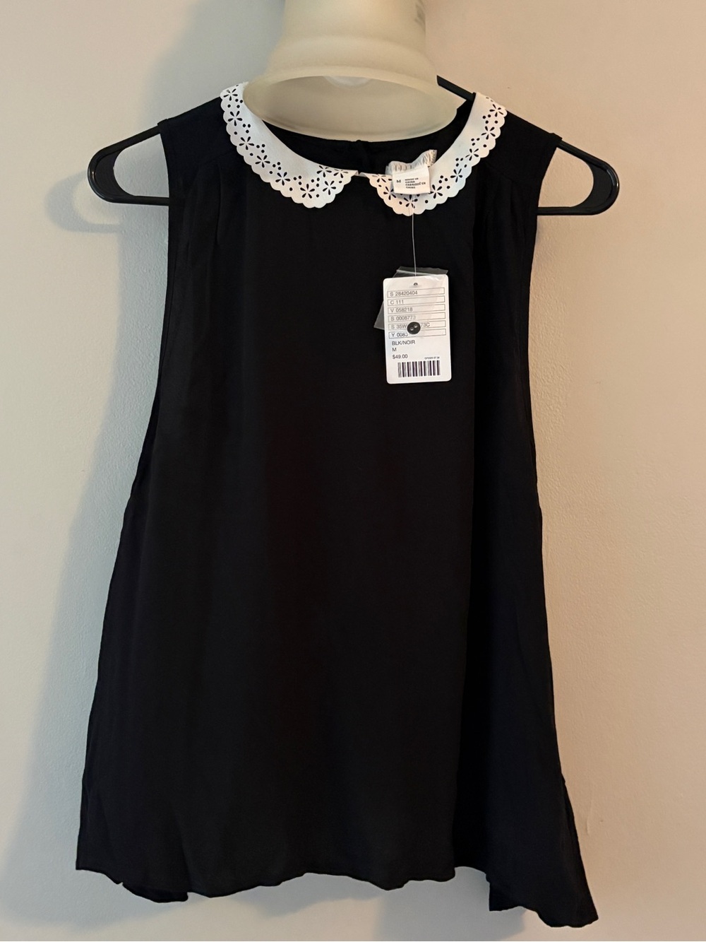 Urban Outfitters Black Sleeveless Blouse with White Eyelet Collar